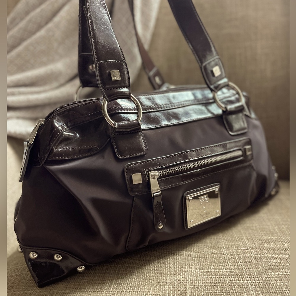 EUC Tignanello HUGE chocolate leather and canvas shoulder bag